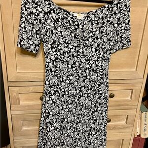 Boden Black and White Floral Midi Dress